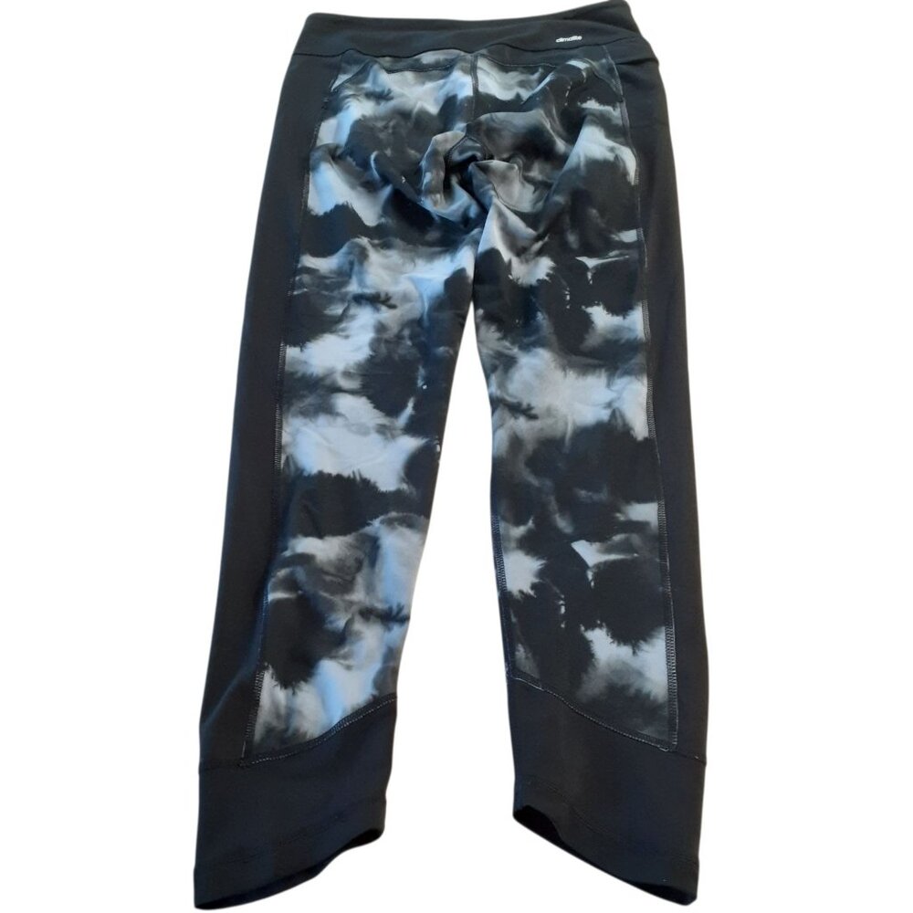 Adidas Climalite Womens Leggings Medium Black Grey Tie Dye Pattern Activewear